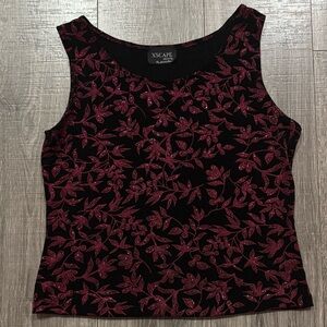 Xscape Women's Black and Pink Leaf Pattern Tank Top